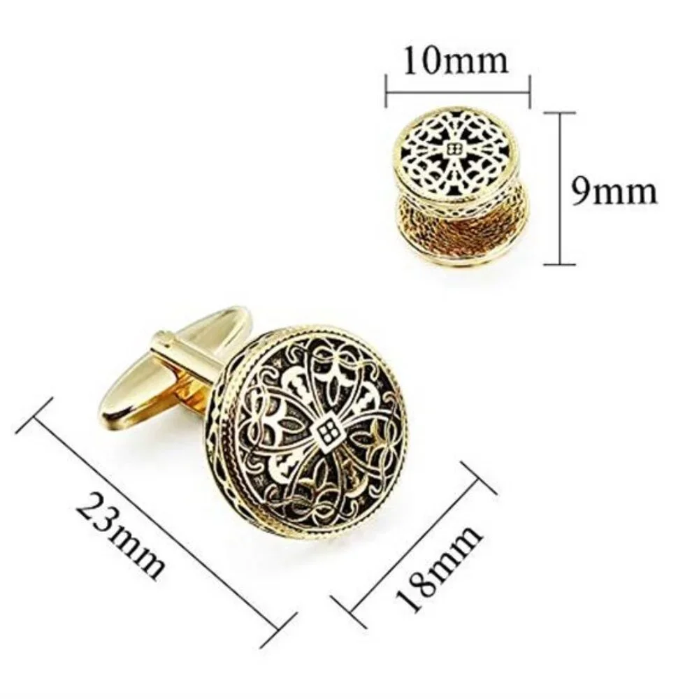 Men's Gold Cufflinks and Tuxedo Studs with Gift Box